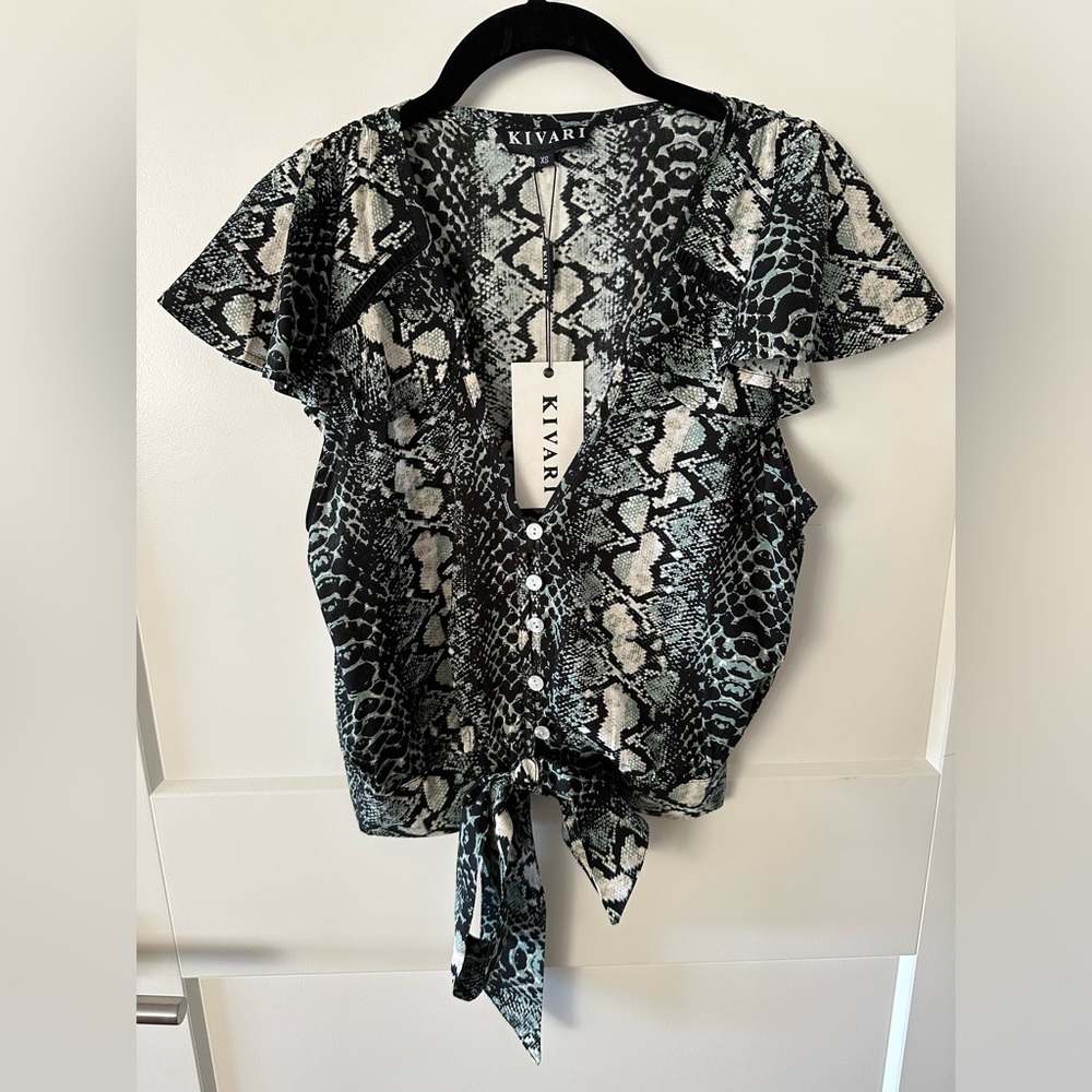 Kivari Snakeskin Printed Front Tie Top NWT
